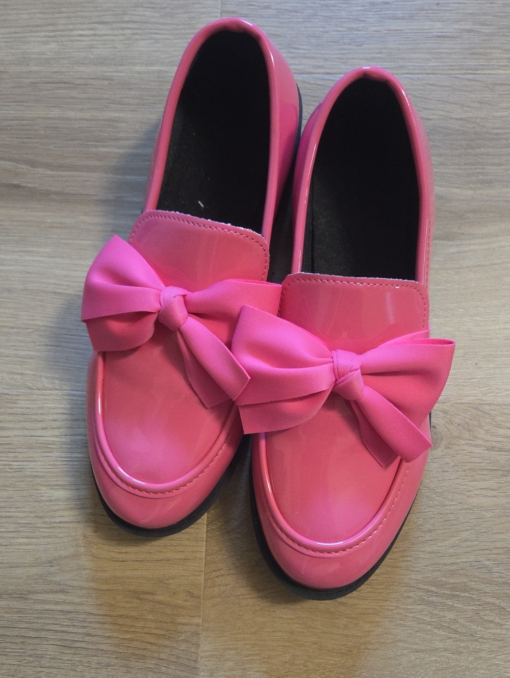 Patent Pink Bow Loafers for Women